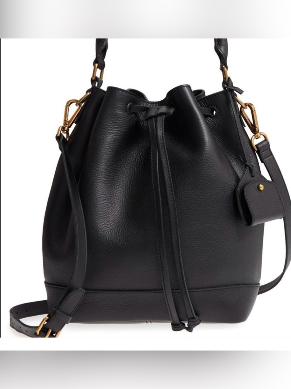 Madewell Lafayette Leather Bucket Bag Black Pebbled Leather Crossbody Shoulder